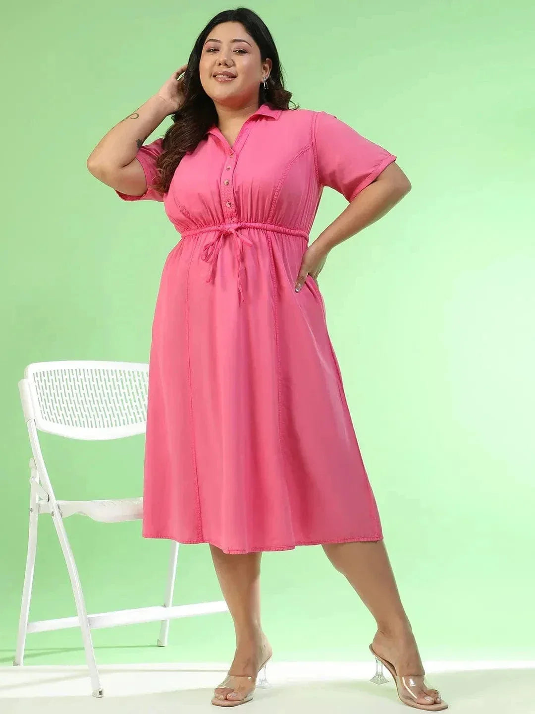 Plus Size Pink Cotton Dress