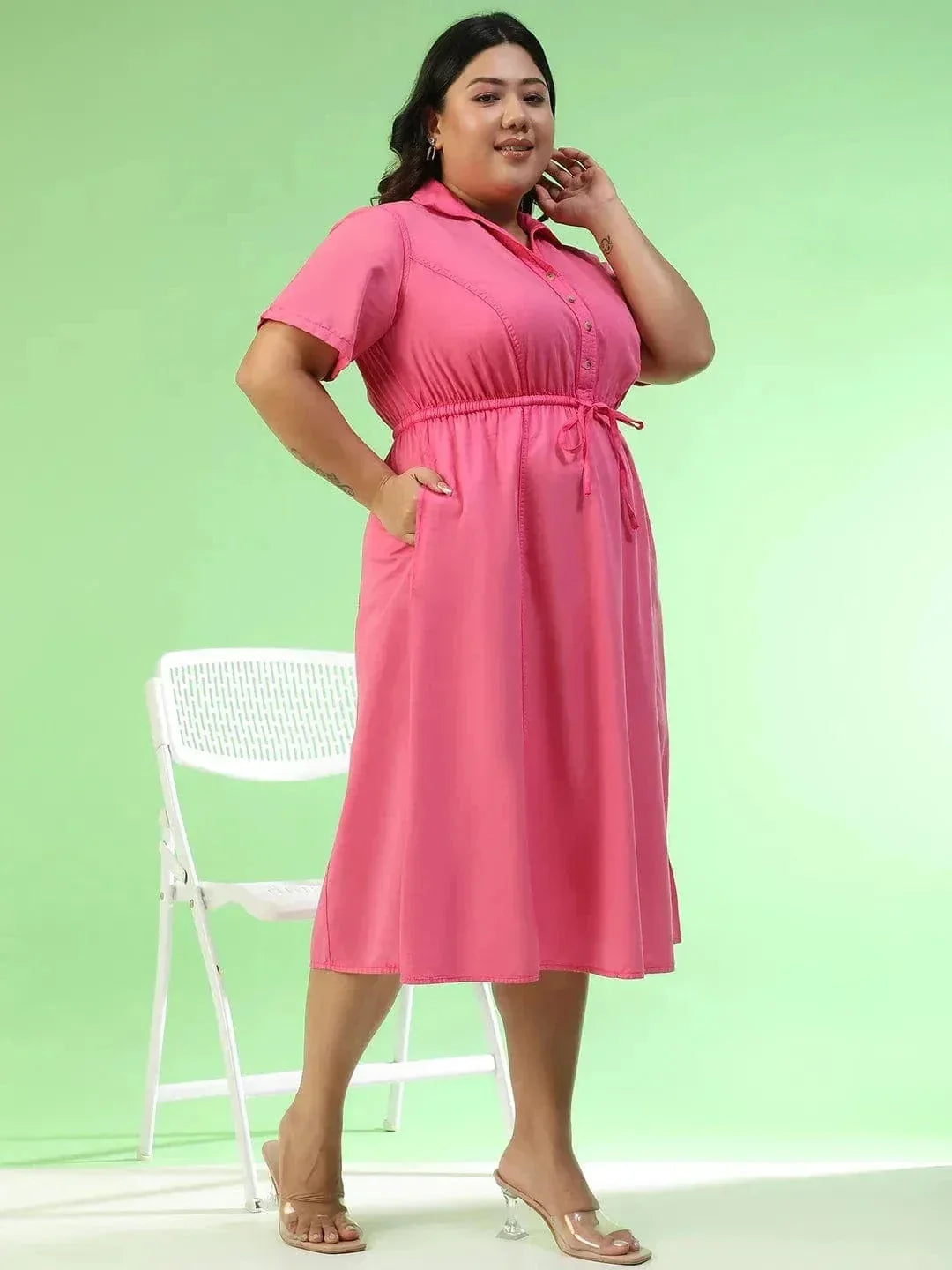 Plus Size Pink Cotton Dress