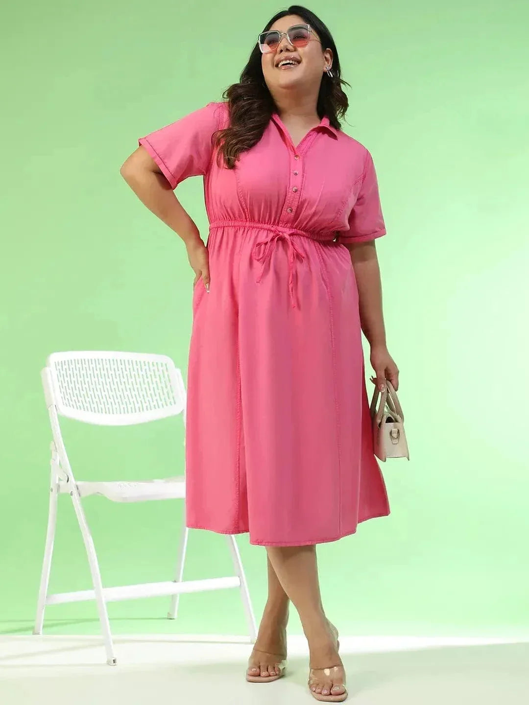 Plus Size Pink Cotton Dress