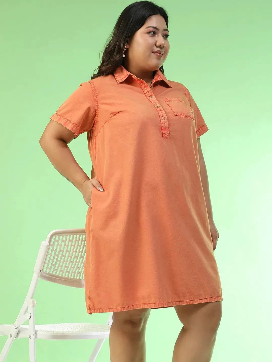 Plus Size Orange Cotton Dress