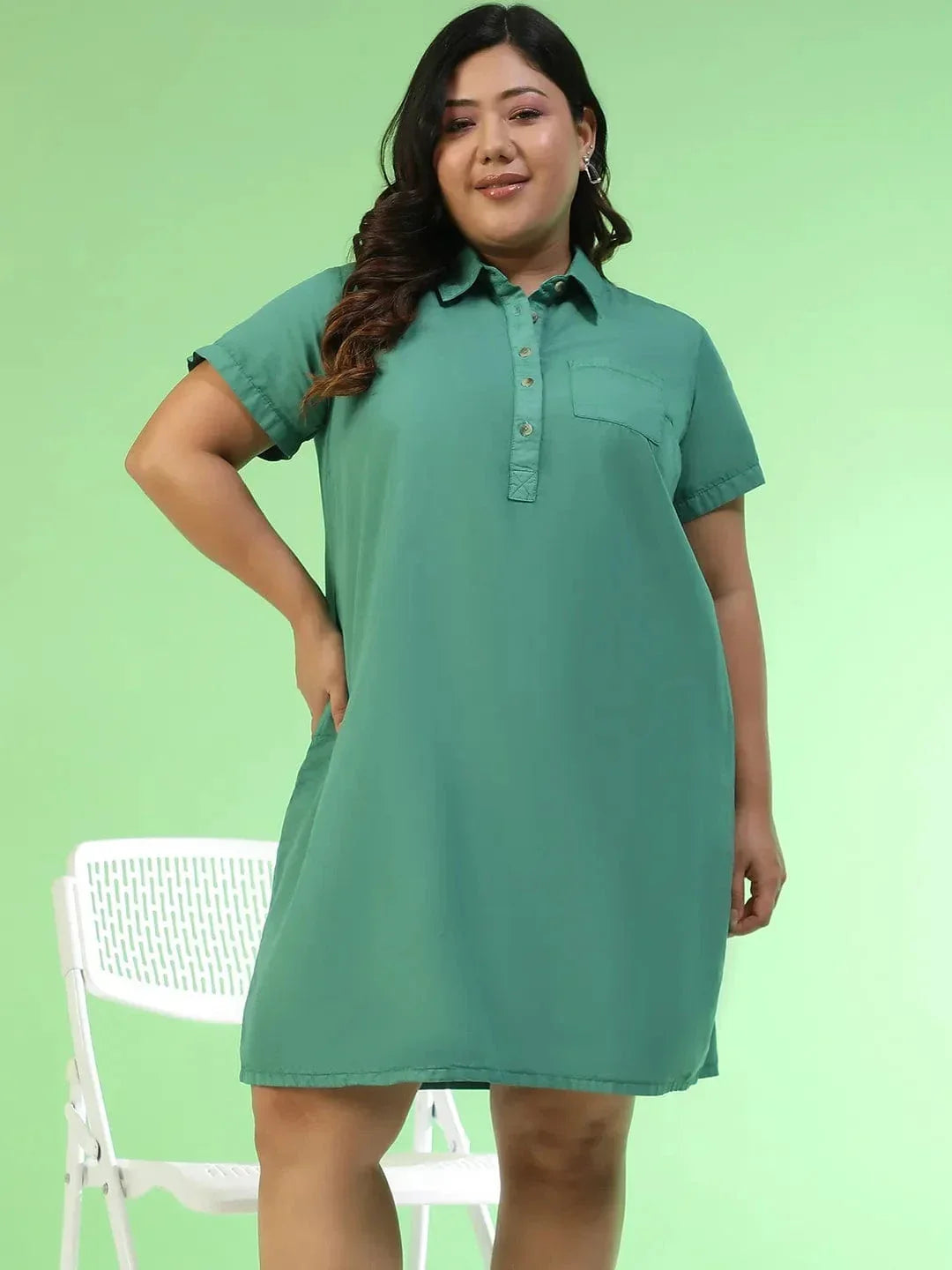 Plus Size Green Cotton Dress