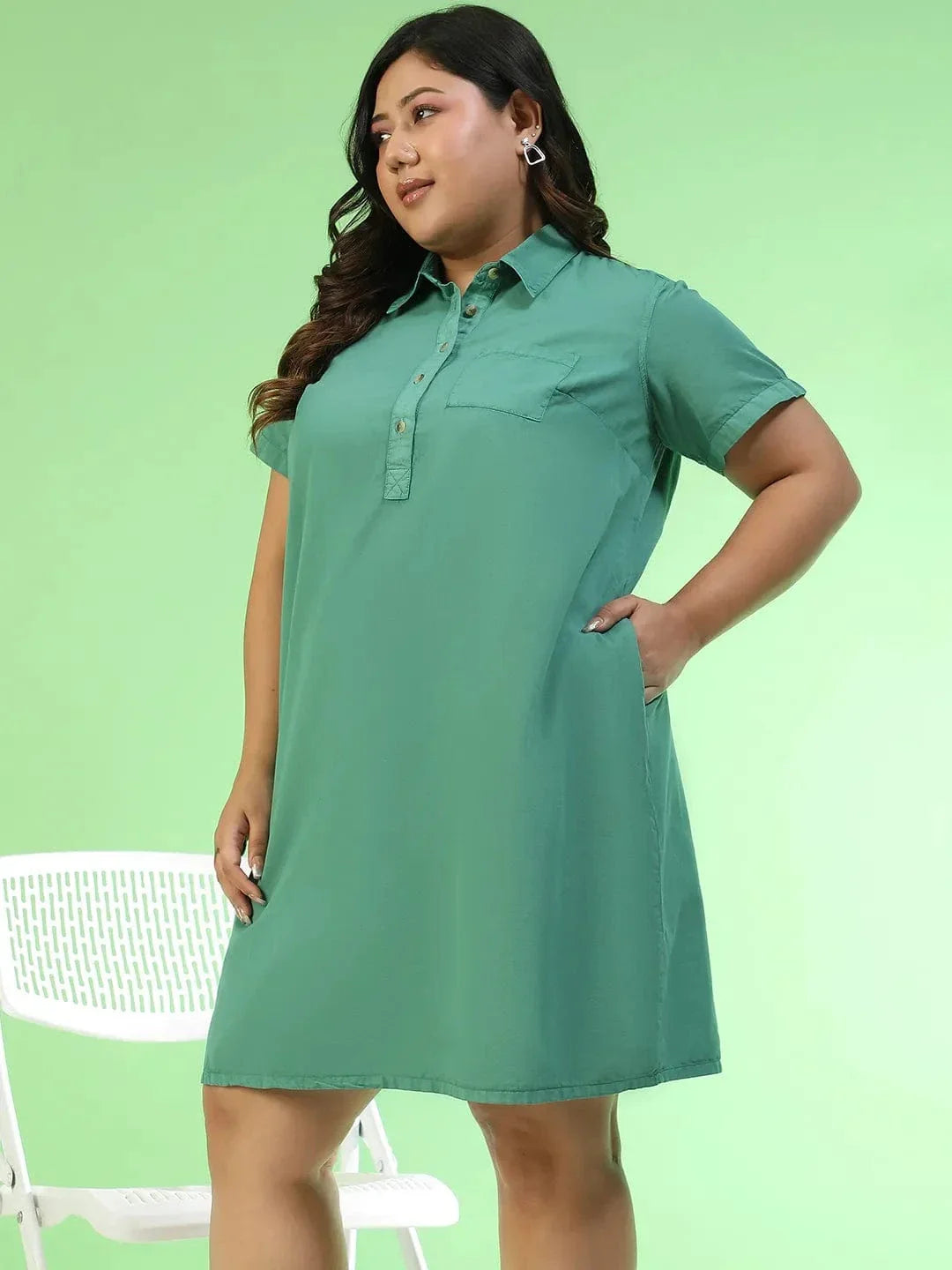 Plus Size Green Cotton Dress
