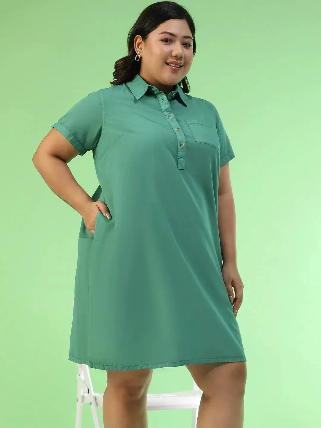 Plus Size Green Cotton Dress