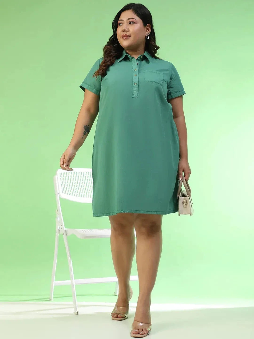 Plus Size Green Cotton Dress