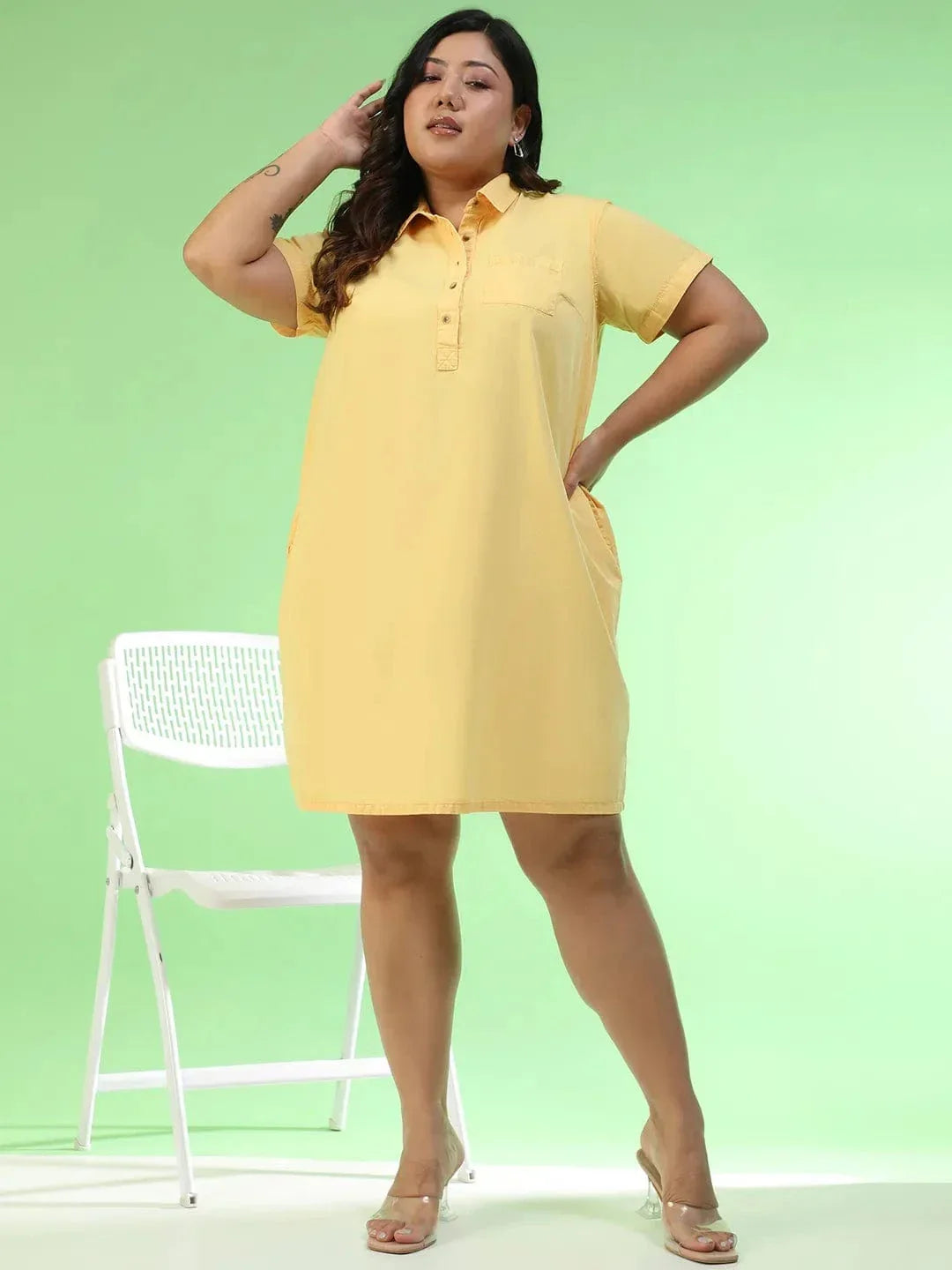 Plus Size Yellow Cotton Dress