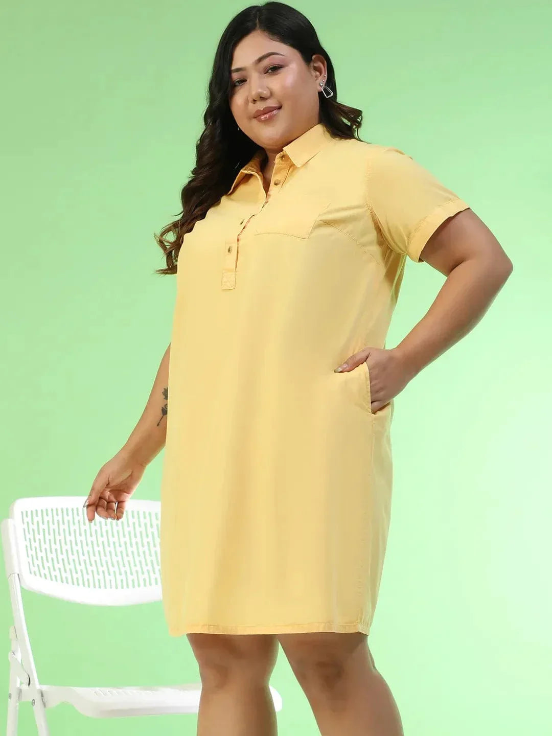Plus Size Yellow Cotton Dress