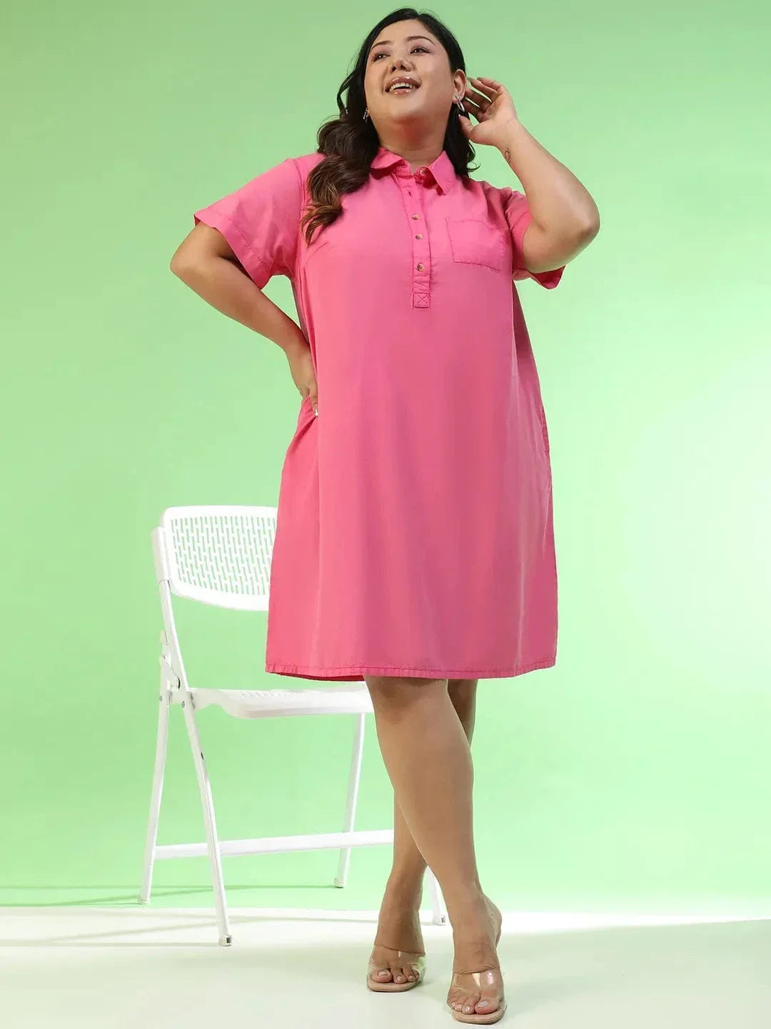 Plus Size Pink Cotton Dress