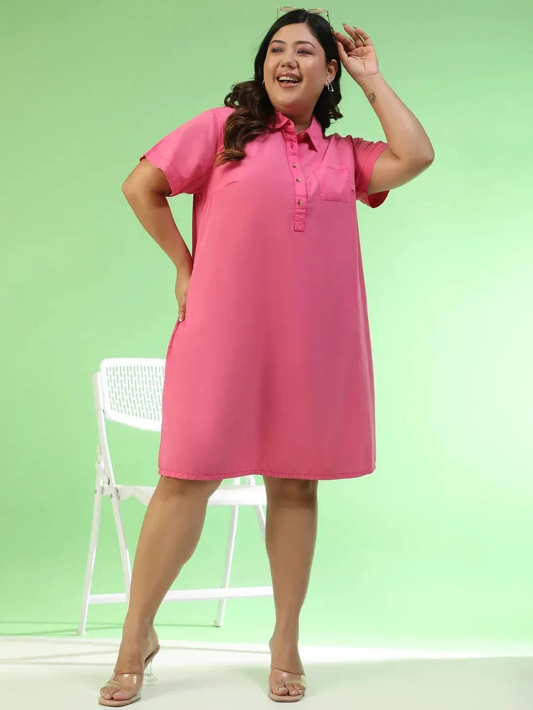 Plus Size Pink Cotton Dress