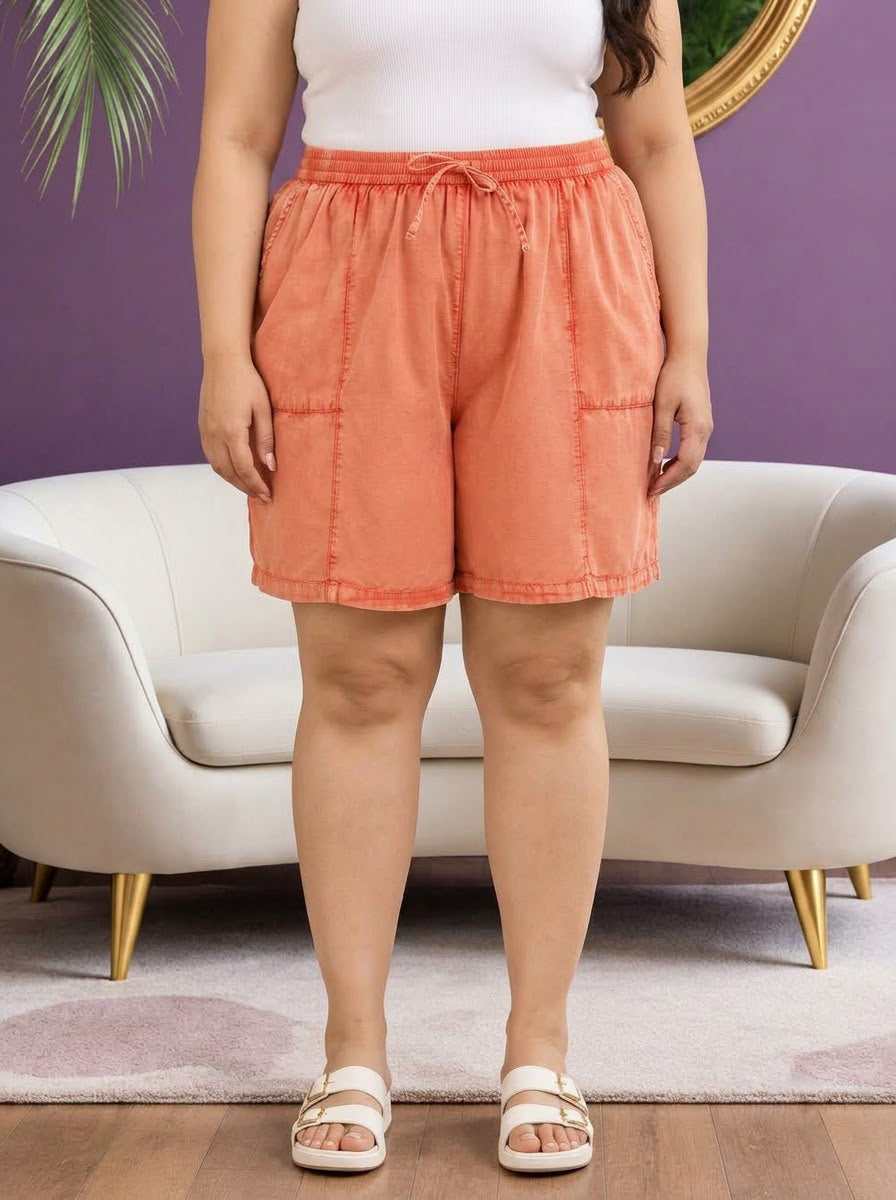 Plus Size Orange Cotton Short