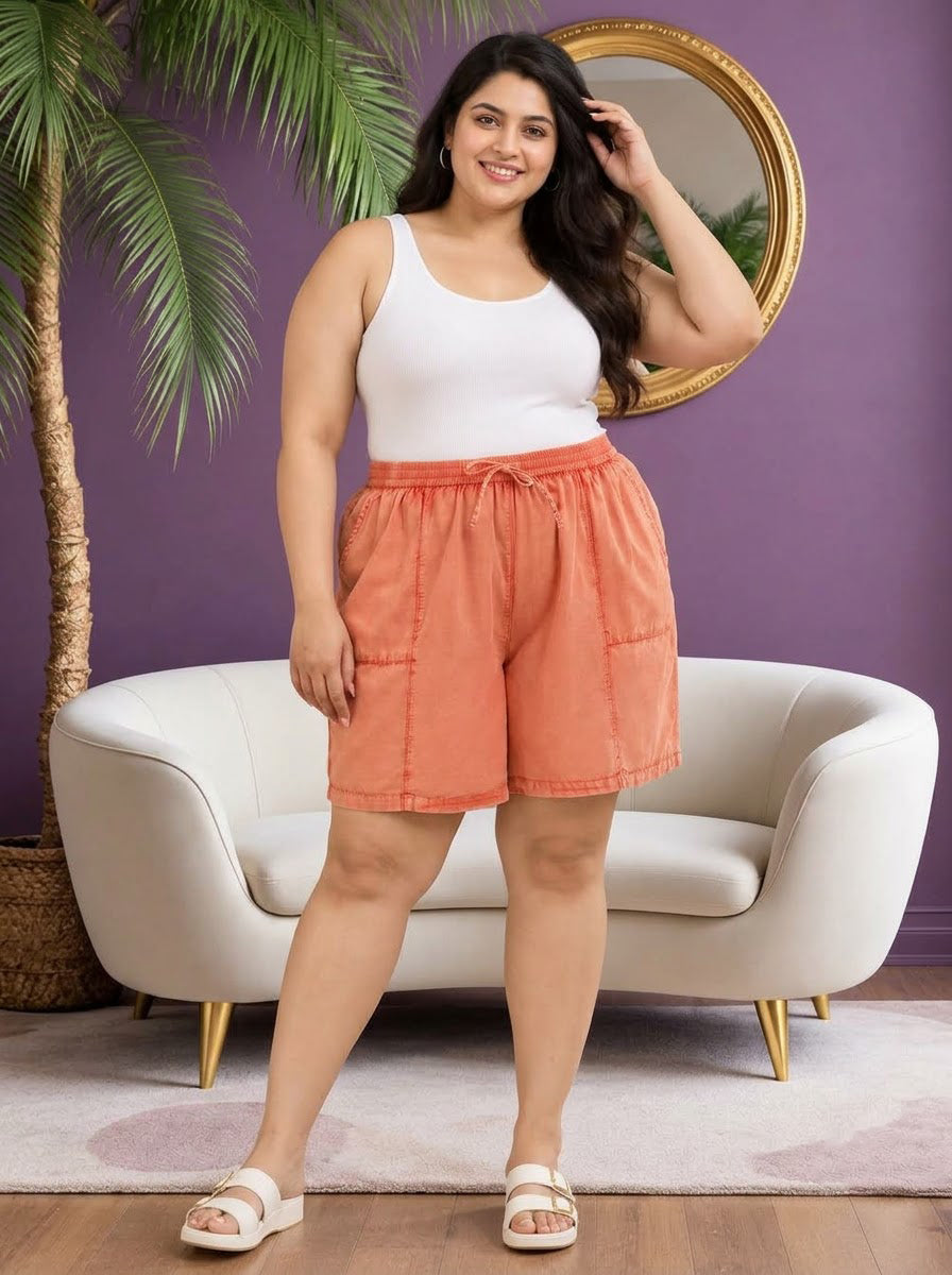 Plus Size Orange Cotton Short