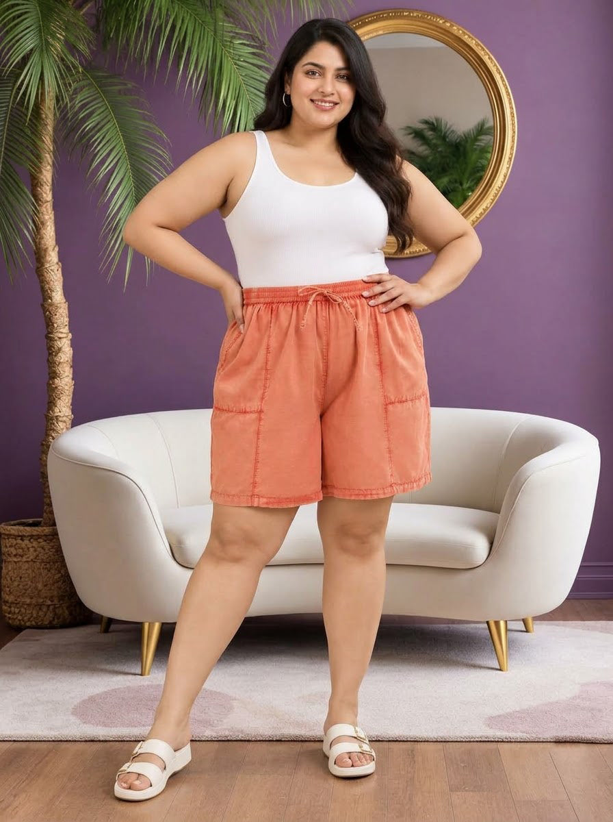 Plus Size Orange Cotton Short