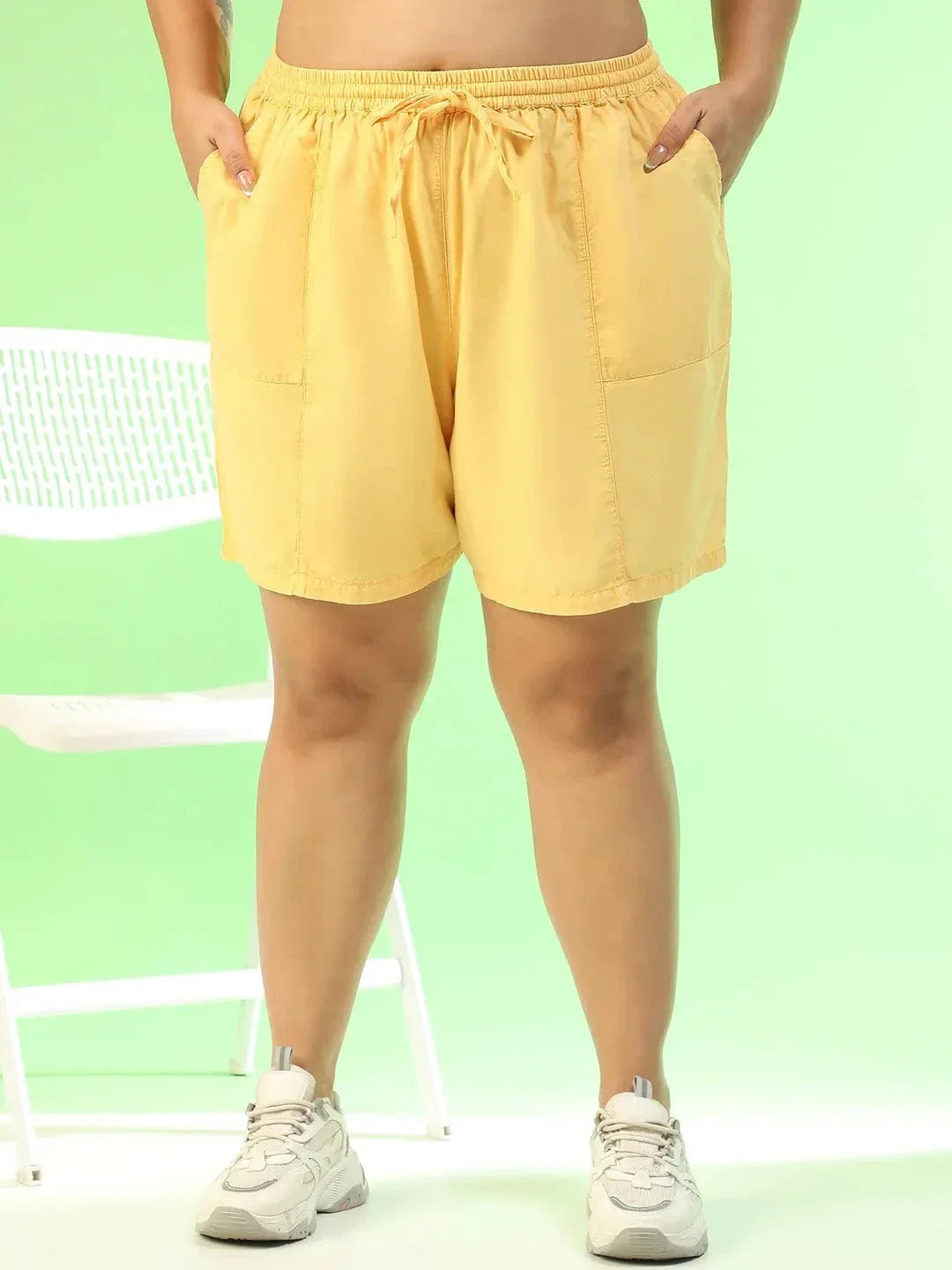 Plus Size Yellow Cotton Short