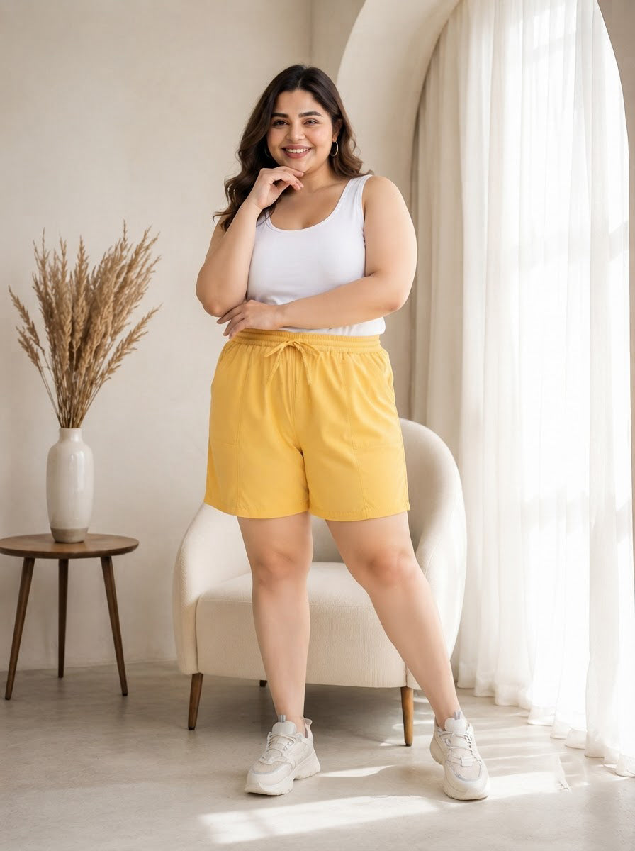 Plus Size Yellow Cotton Short