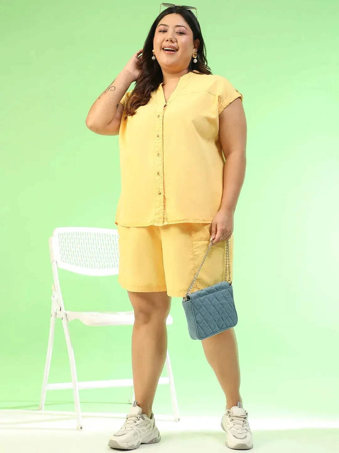 Plus Size Yellow Cotton Short