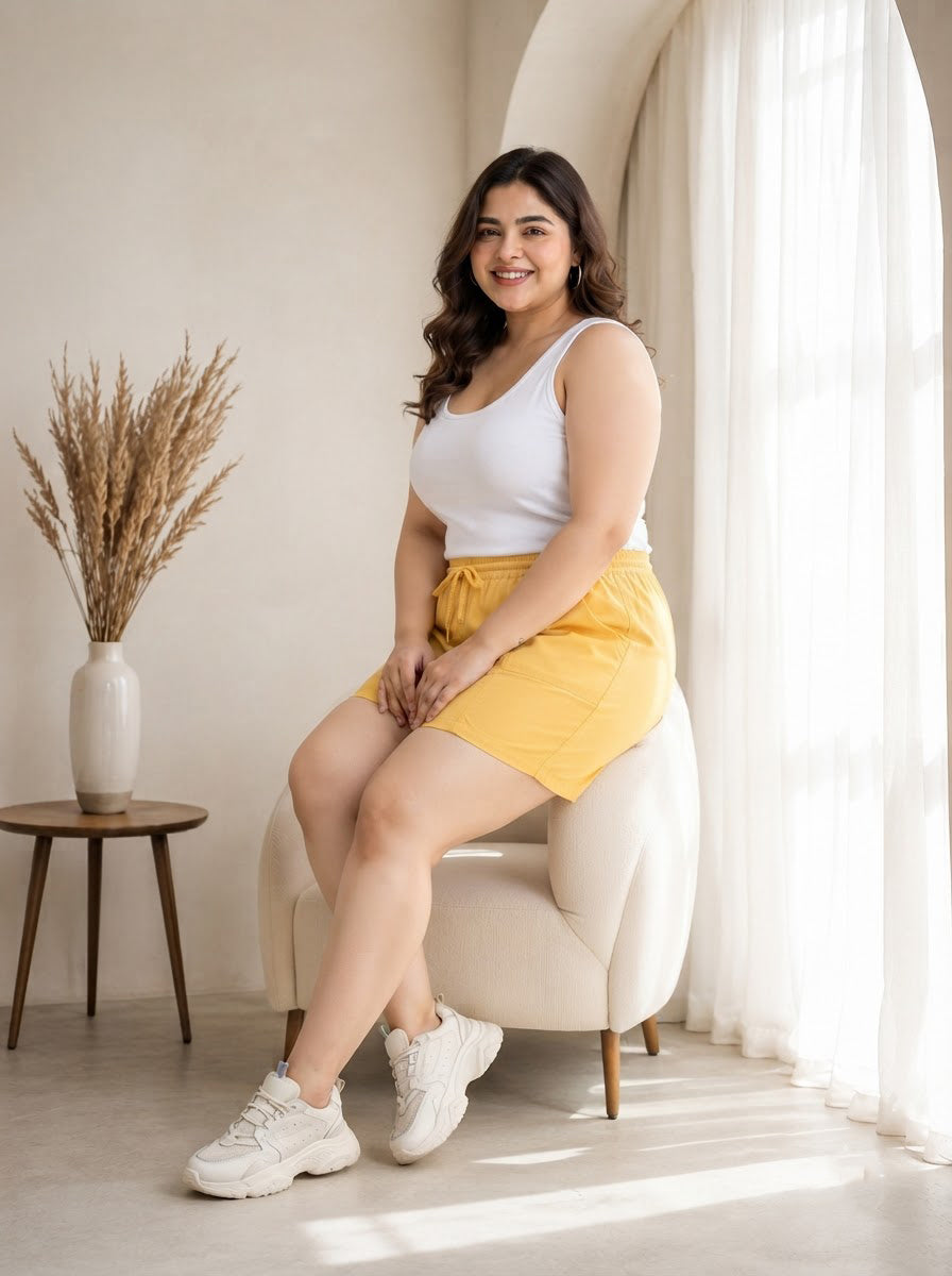 Plus Size Yellow Cotton Short