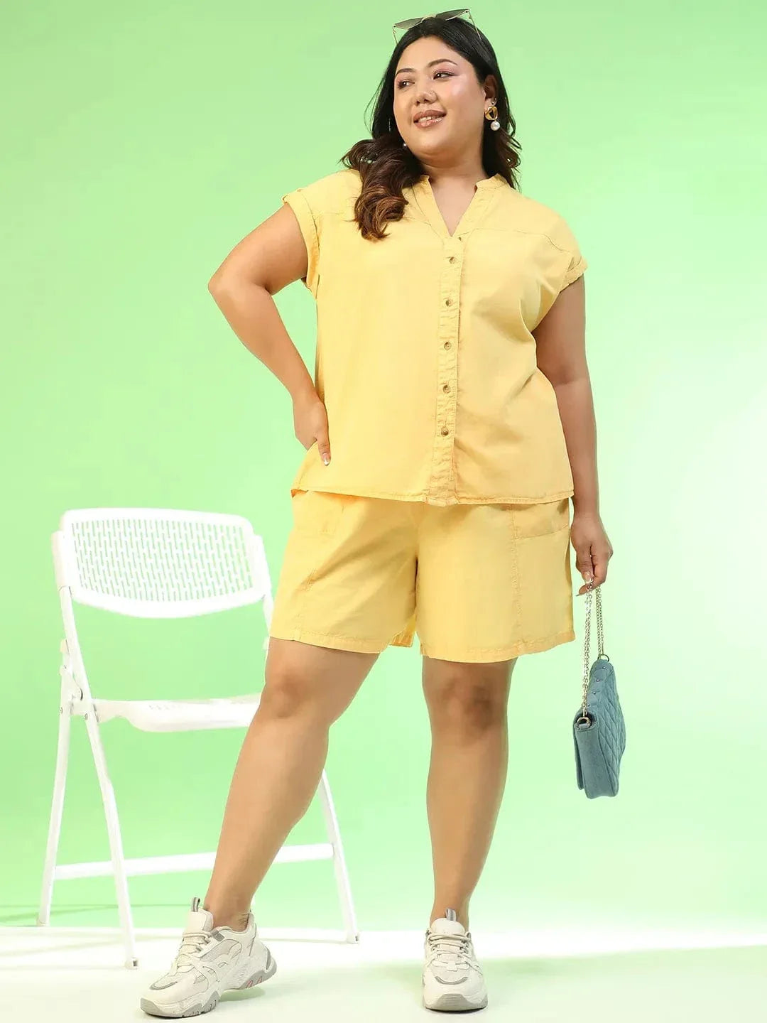 Plus Size Yellow Cotton Short