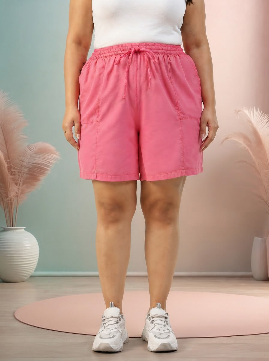 Plus Size Pink Cotton Short