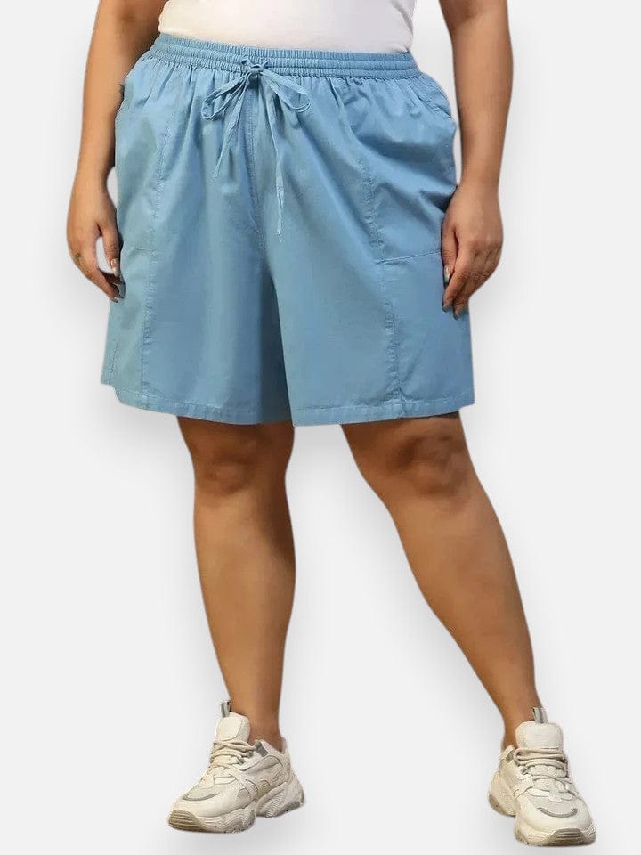 Plus Size Blue Cotton Short