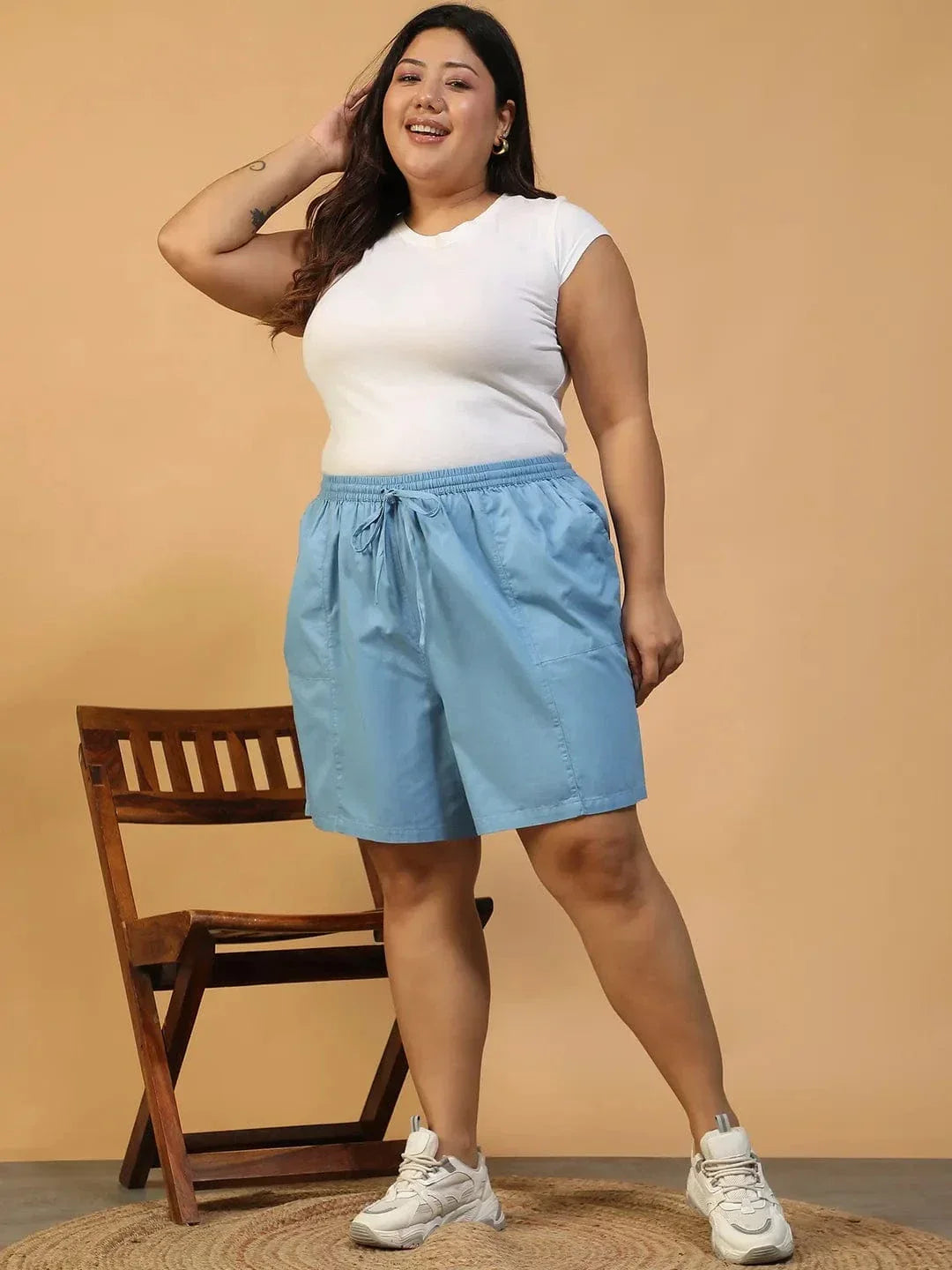Plus Size Blue Cotton Short