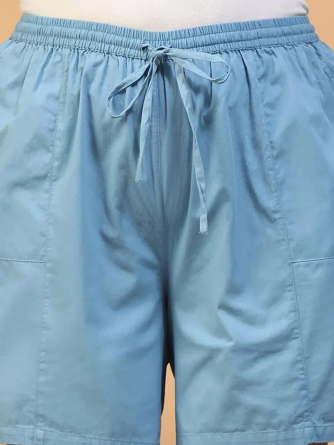 Plus Size Blue Cotton Short