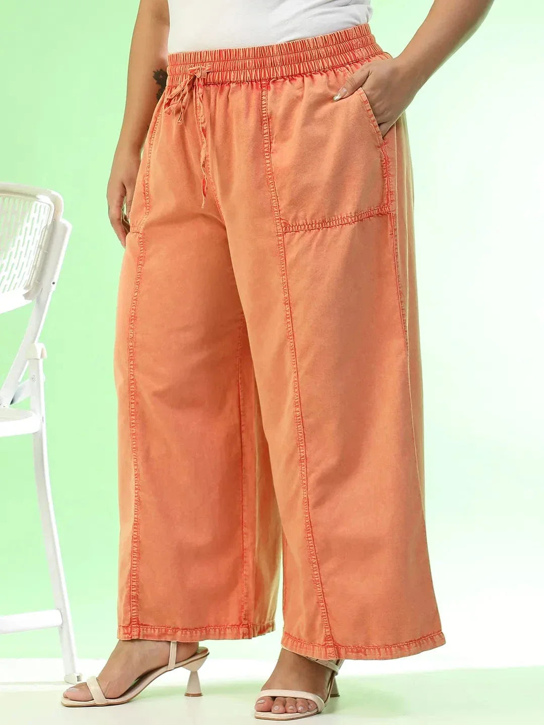 Plus Size Orange Cotton Pant