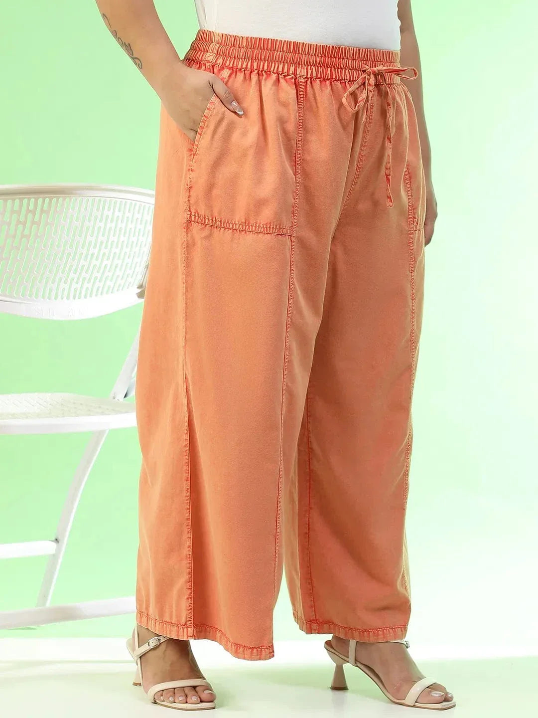 Plus Size Orange Cotton Pant