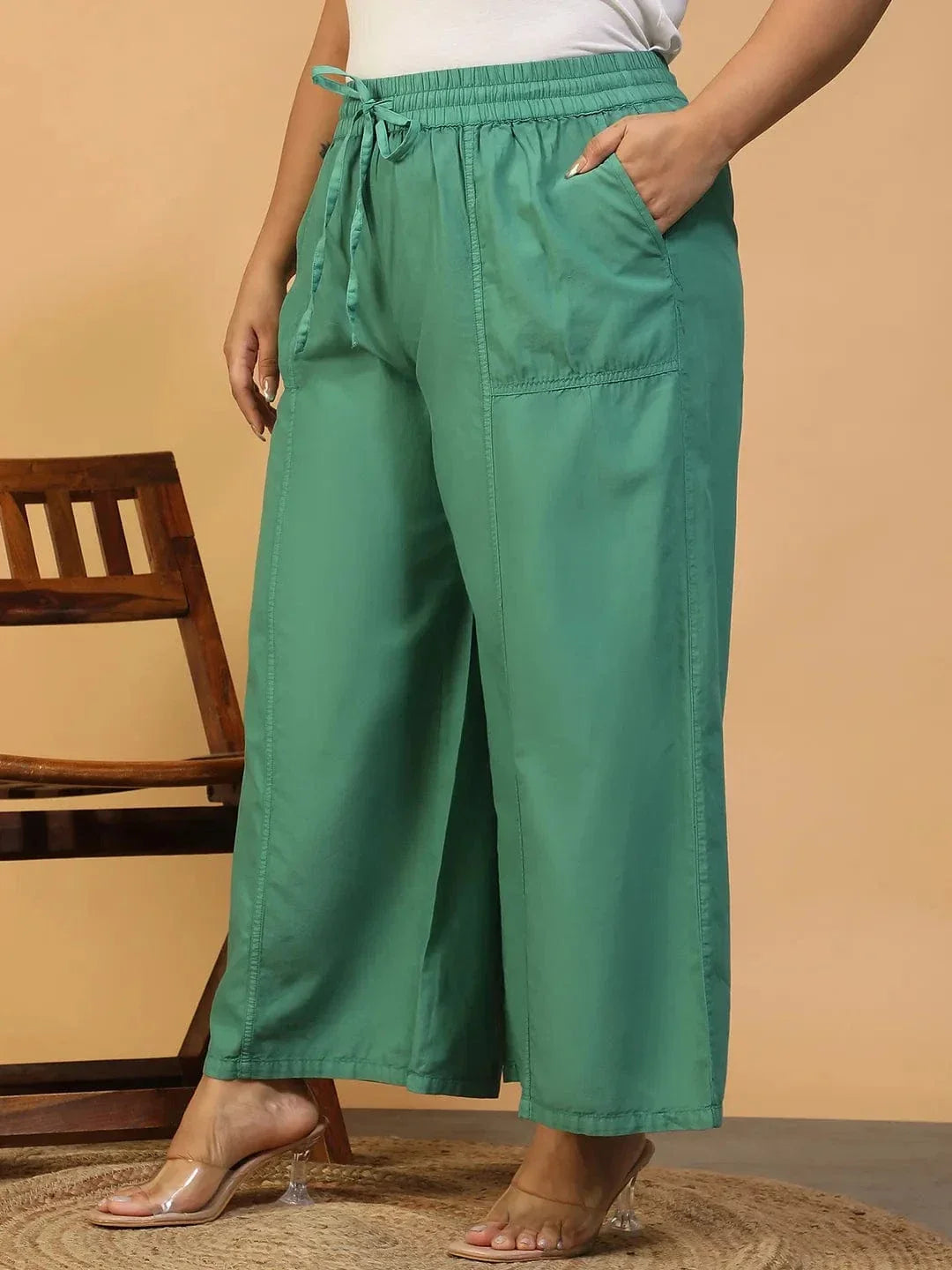 Plus Size Green Cotton Pant