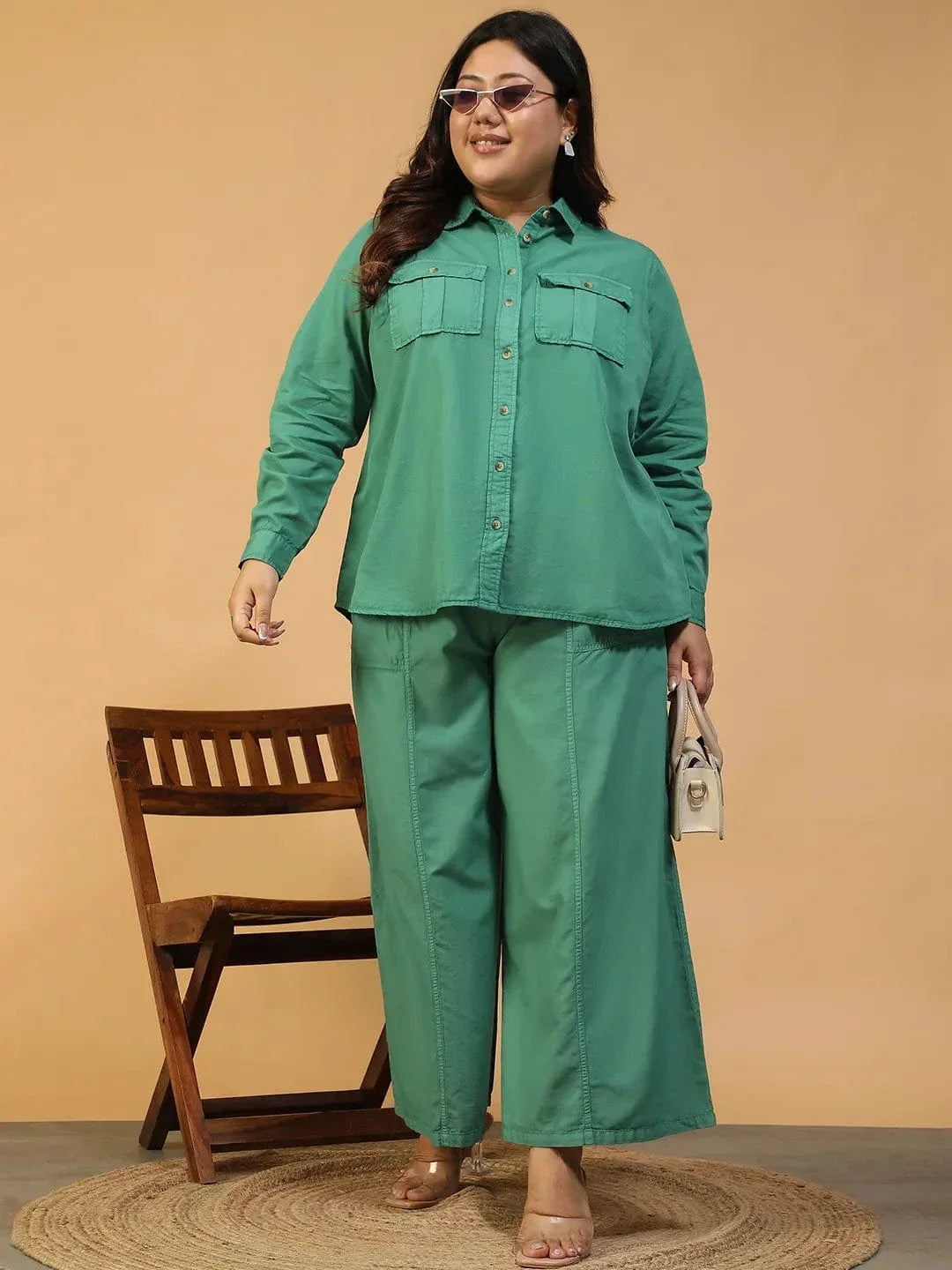 Plus Size Green Cotton Pant