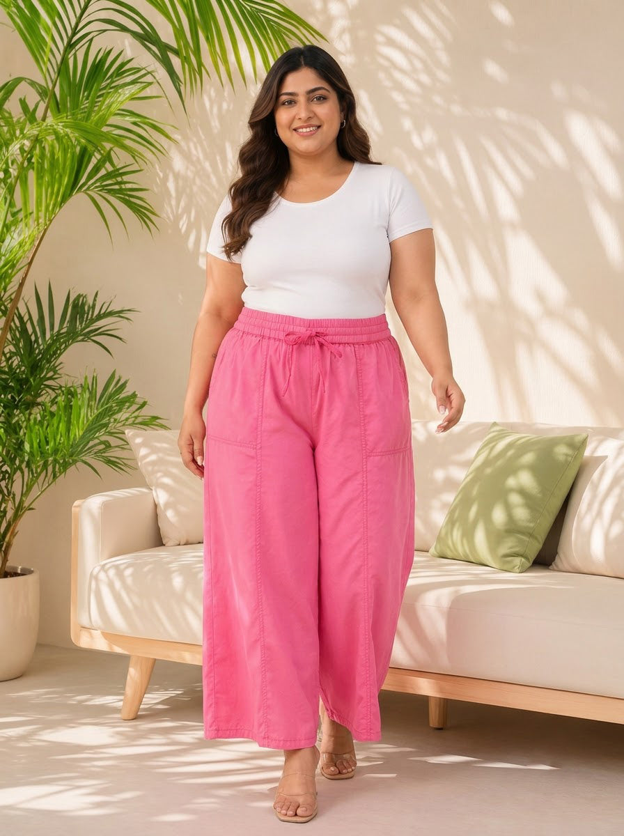 Plus Size Pink Cotton Pant