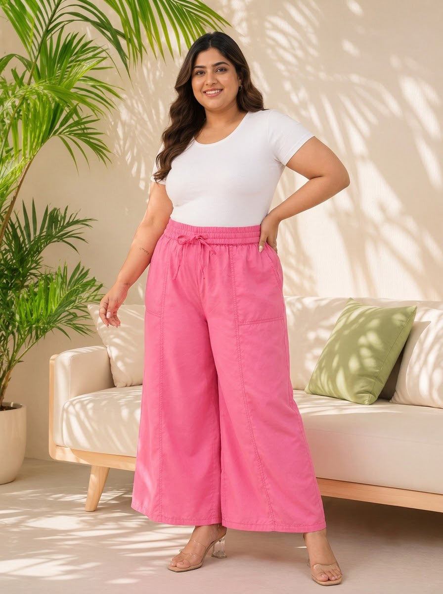 Plus Size Pink Cotton Pant