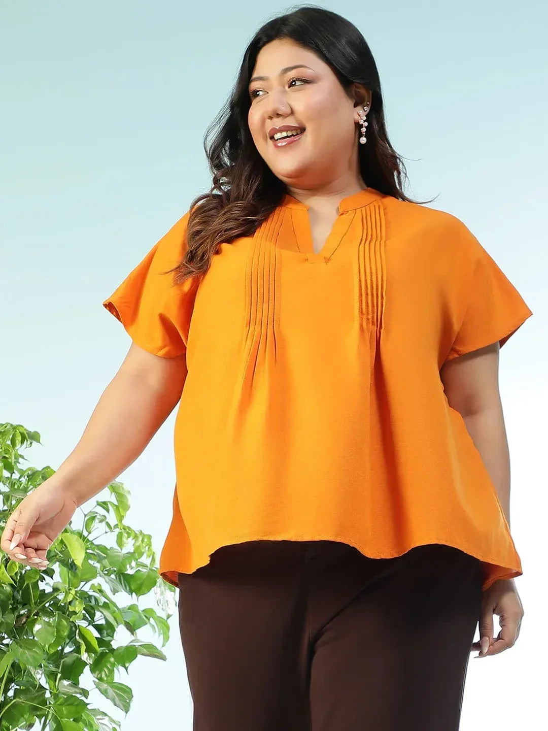 plus-size-top-mustard-flutter-sleeve