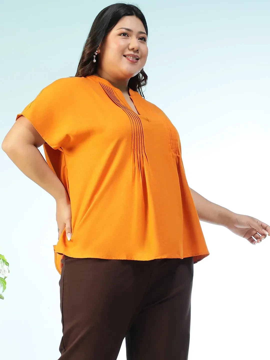 plus-size-top-mustard-flutter-sleeve
