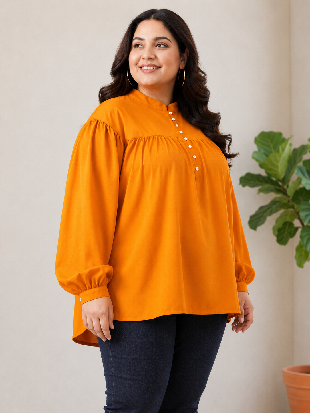 plus size top orange round neck