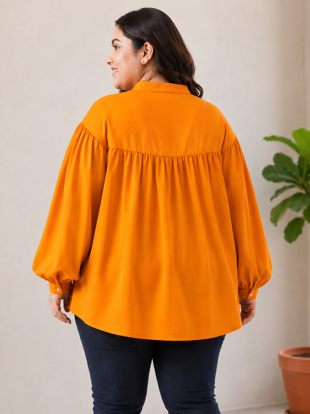 plus size top orange round neck