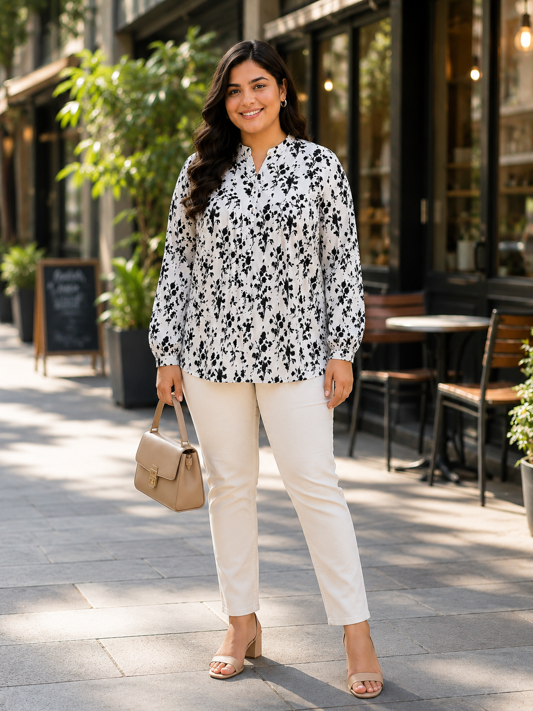 plus size women top white floral