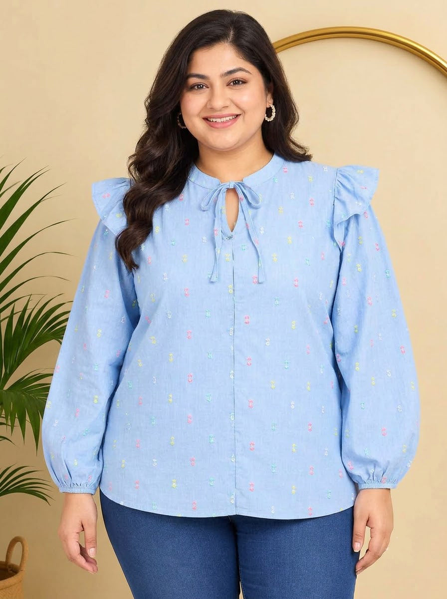 Plus Size Blue Cotton Top
