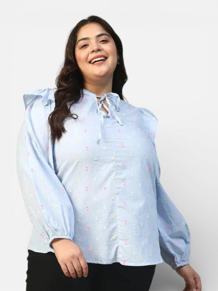 Plus Size Blue Cotton Top