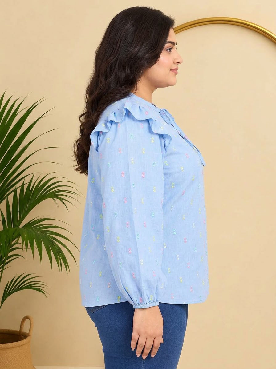 Plus Size Blue Cotton Top