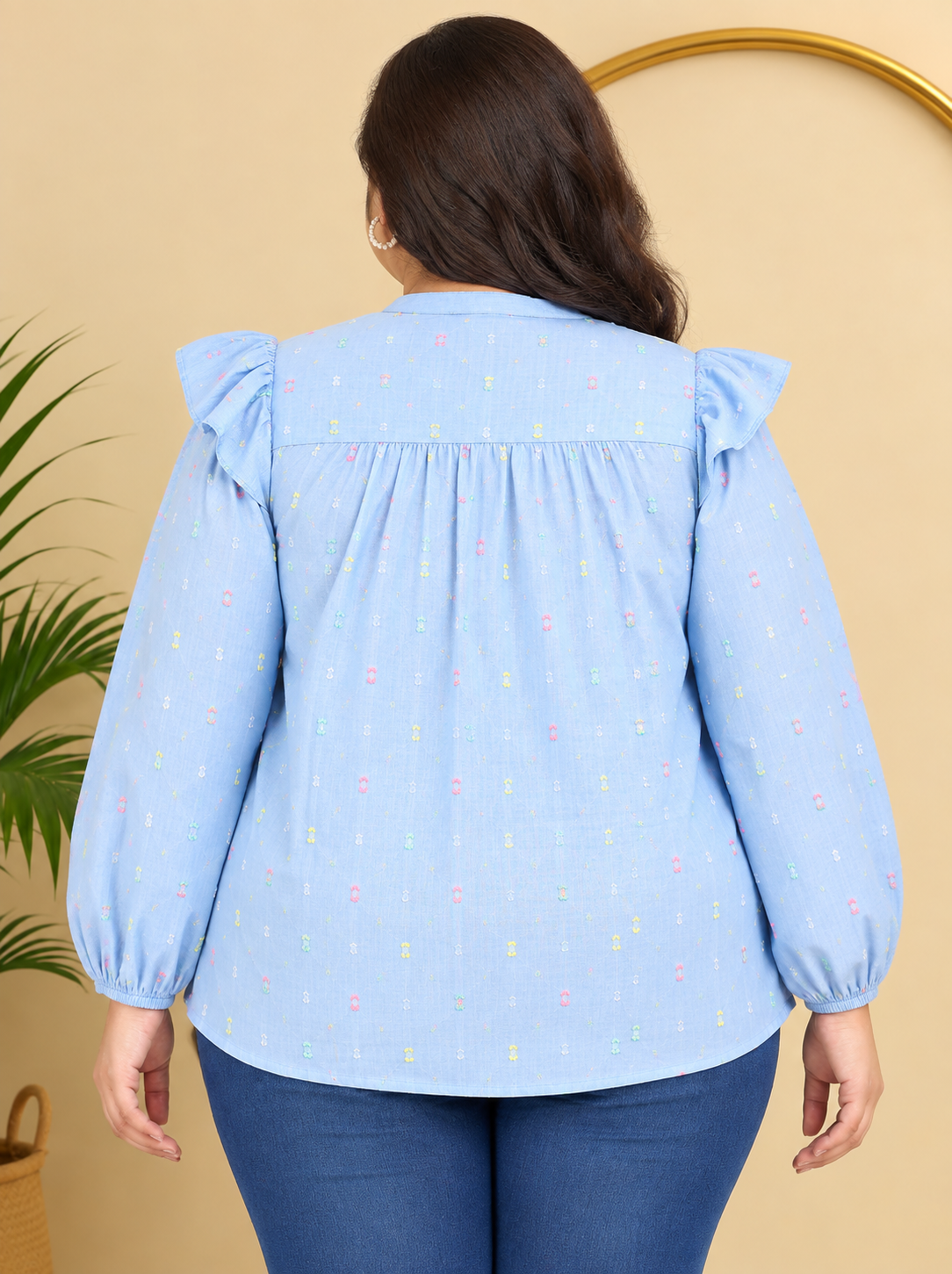 Plus Size Blue Cotton Top