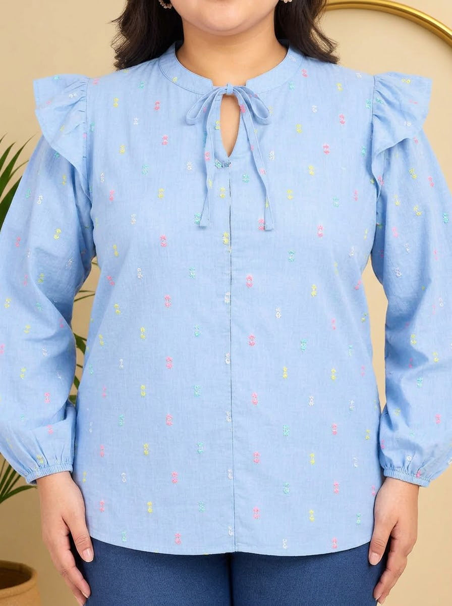Plus Size Blue Cotton Top