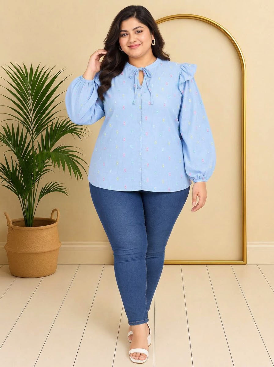 Plus Size Blue Cotton Top