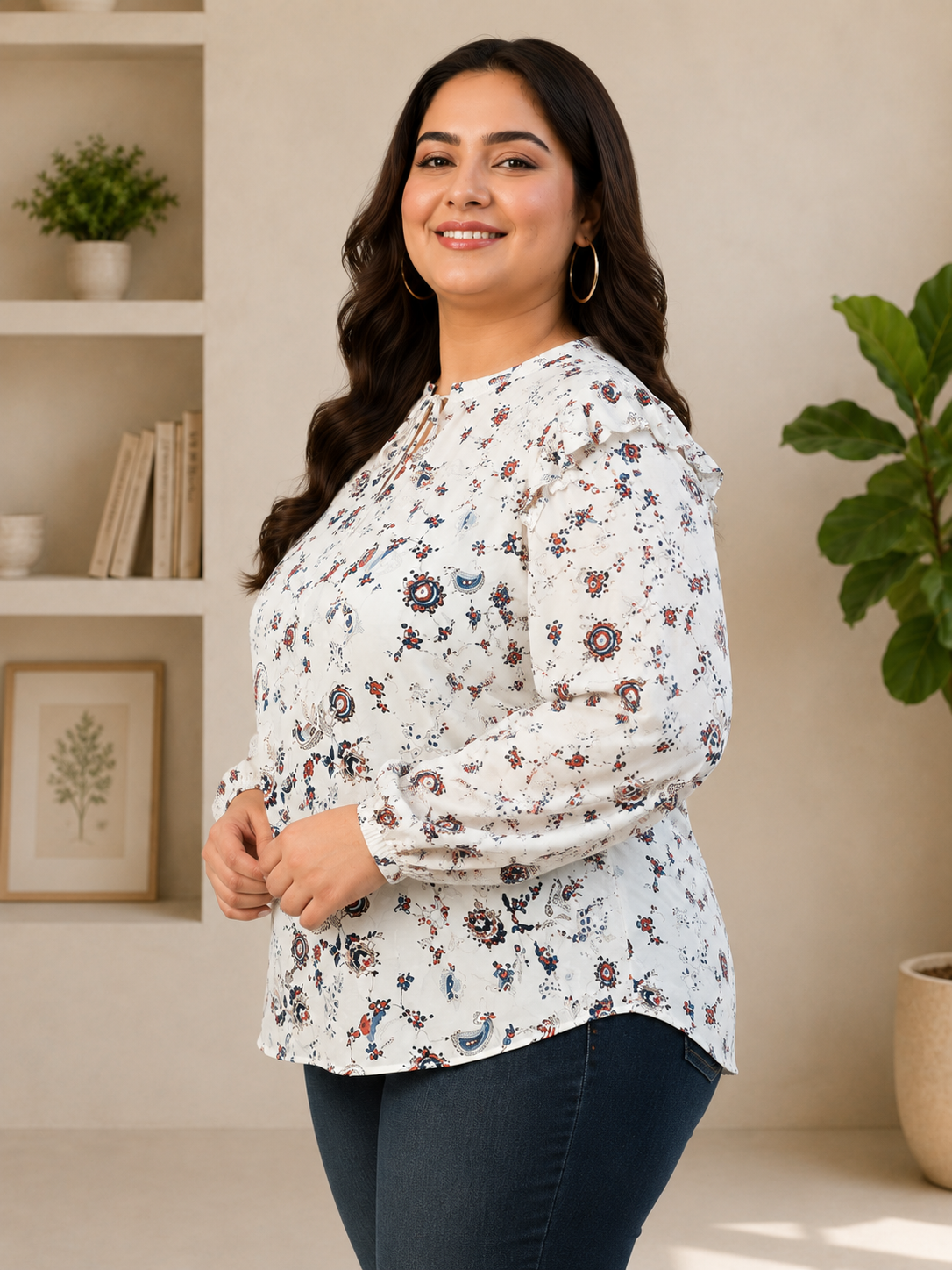 Plus Size Multicolor Floral Print Top