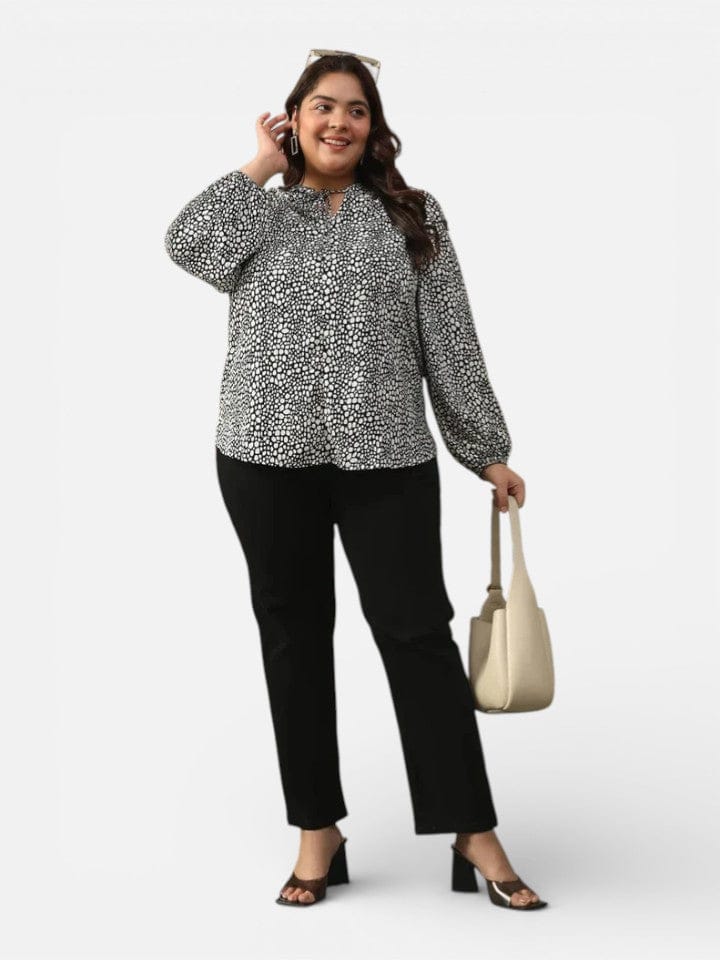 Plus Size Black Animal Printed Top