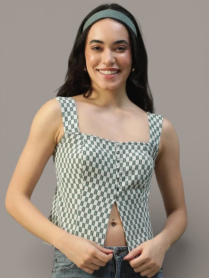Women Green Check Top