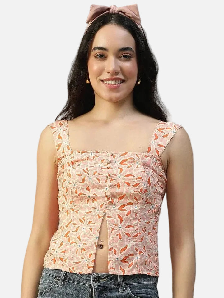 Women Peach Floral Top