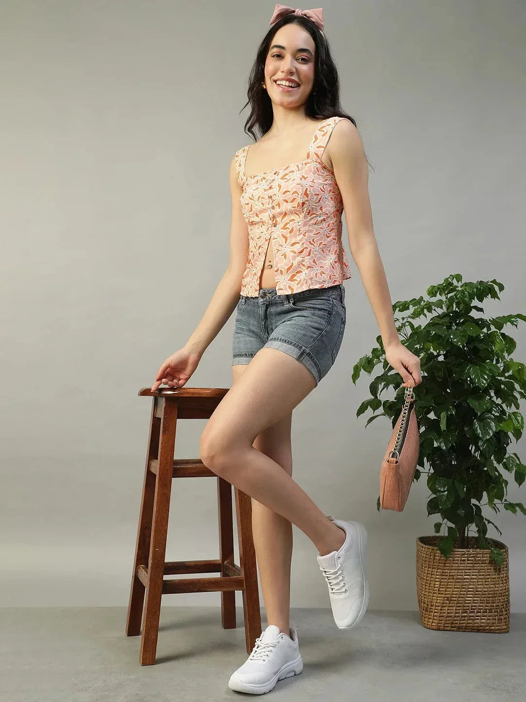 Women Peach Floral Top