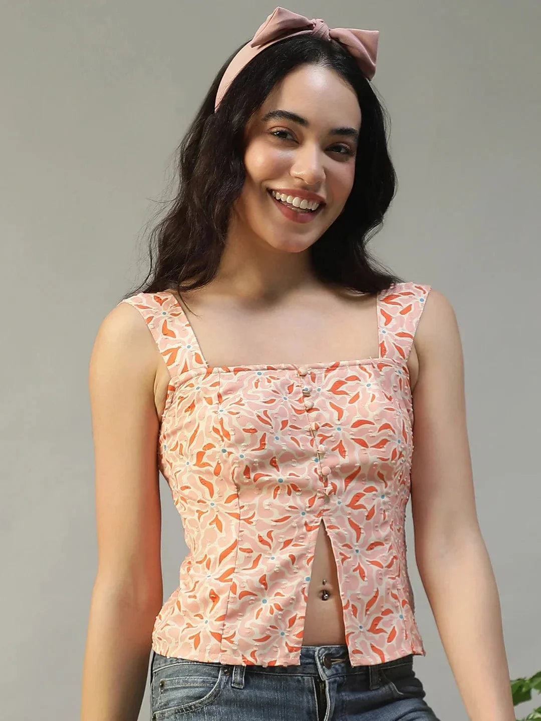 Women Peach Floral Top