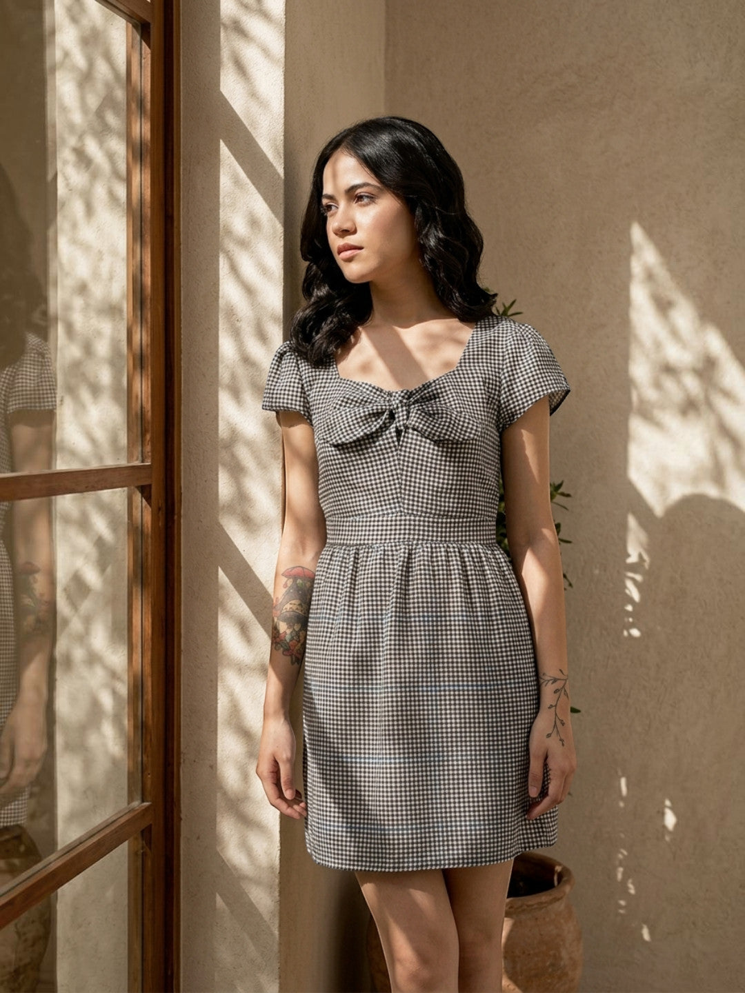 black check dress womens casual