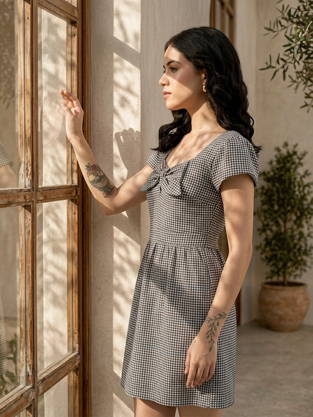 black check dress womens casual