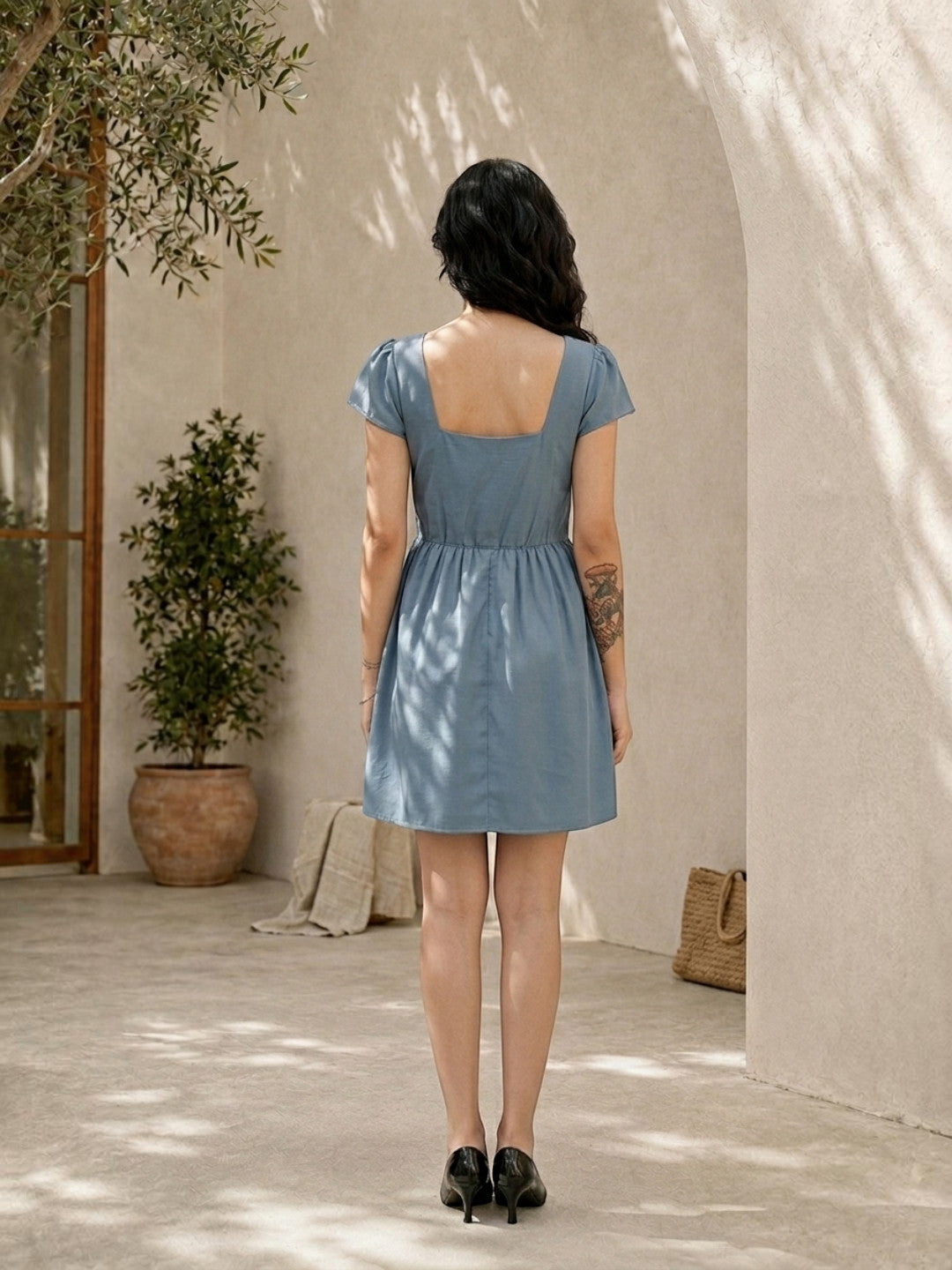 blue tie up dress womens casual